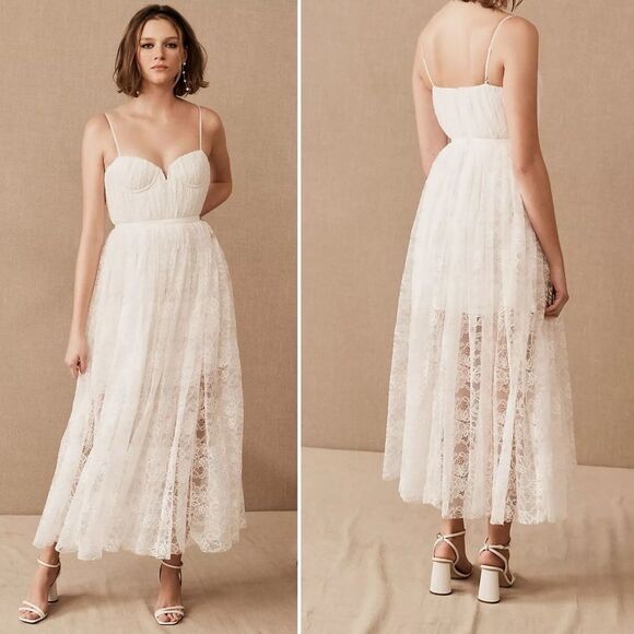 NEW Sau Lee Selena White Lace Midi Bridal Wedding Rehearsal Dress Size 12 - Picture 2 of 13